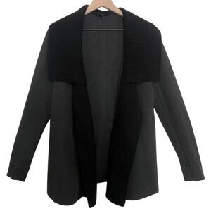 Raffinalla Gray and Black Knit Open Front Draped Collar Long Cardigan Sweater